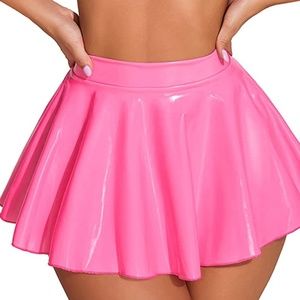 Wet Look Flared Skater Skirt for Women  Lingerie High Waisted Size Large